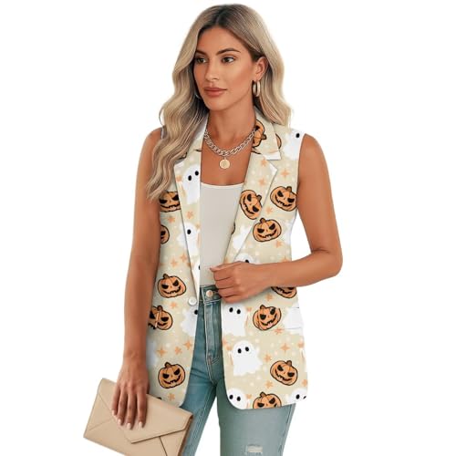 Halloween Waistcoat Vest for Women Lightweight Women's Vest for Party Banquet Wrink-Free Waistcoat with Pockets