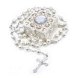 Skuijvan Rosenkranz Kette Mit Diamant-Schatulle, Elegante Perlen Rosenkranz Katholisch Kreuz Halskette Für Damen Herren, Spirituelles Geschenk Zur Firmung Mädchen, Taufe, Hochzeit