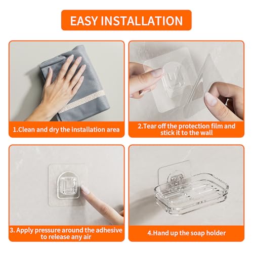 Bar Soap Dish 2 Pack,Self Draining Soap Holder for Shower,Wall Mounted Soap Saver with Strong Adhesive, No Drilling Clear Plastic Holder for Bathroom Storage & Kitchen Sink Organizer,Keeps Soap Dry