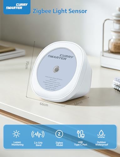 SMARTERCURRY Tuya Zigbee Lichtsensor, Smart Luminanzsensor mit Echtzeit Lumenwertprüfung, Wasserdichter Dämmerungssensor für draußen mit Smart Life/Tuya App, Tuya Zigbee Gateway erforderlich