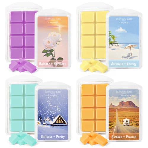 STRN Wax Melts Natural Soy Wax Cubes with Essential Oils - Long Lasting Strong Fragrance Tarts for Warmer, Home, Spa, Gift Use - 4 x 2.5oz Aromatherapy Wax Melts Variety Pack