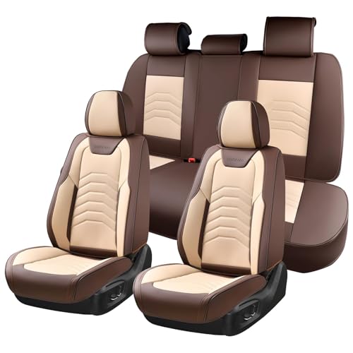 Image of Coverado Seat Covers for Cars, 5 Seats Seat Covers Full Set, Faux Leather Seat Covers for Cars, Automotive Seat Covers Universal Car Seat Protector Seat Cushion Fit for Most Cars Trucks, Coffee&Beige