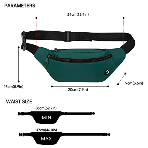 Long Keeper Waist Fanny Pack for Women Men Waterproof Bum Bag Dog Walking Running Hiking Waist Packs with Adjustable Belt for Sport Travel Outdoor B-Green - Image 2