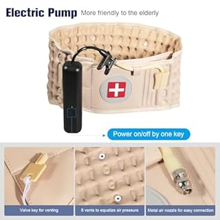 6xigouma Decompression Back Belt with Electric Inflatable Pump -Lumbar Support Belt for Lower Back Pain Relief, Air Traction Device Fits Waist Size 29-49 Inches，(Beige)