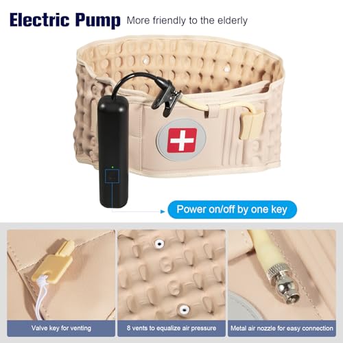 Image of Decompression Back Belt with Inflatable Pump -Lumbar Support Belt for Lower Back Pain Relief, Air Traction Device Fits Waist Size 29-49 Inches (Beige with Electric Pump)