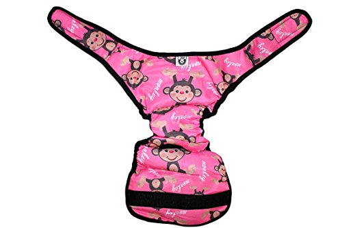 Image of Dog Diaper Reusable Washable Female Girl for Medium & Large Big Dog Breeds Size L, XL, XXL (Large: Waist 20 inch - 24 inch, Pink Monkey)