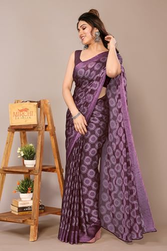 Image of MIRCHI FASHION Women Saree Chiffon Flower Print | Breathable Lightweight Sari for Office and Daily Use with Unstitched Blouse Piece (Available in 30 Styles)