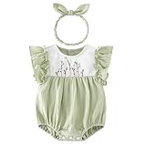 Baby nest ベビー服 女の子 ロンパース カバーオール ノースリーブ 夏服 新生児服 赤ちゃん服 ヘアバンド グリーン 80 9-12ヶ月