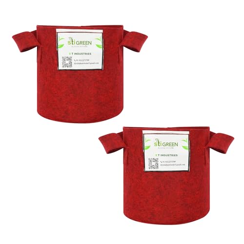 Image of Geo Fabric Grow Bags for Plants 8X8 Inch (Pack of 2) | 400 GSM Heavy Duty UV-Protected Round Maroon Colour Plant Bags for Terrace and Vegetable Gardening | Strong & Reusable|