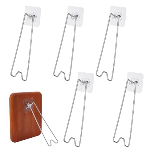 OLYCRAFT 5 soportes de caballete de metal ajustables para marcos de fotos, parte trasera de caballete adhesiva, soporte de acero inoxidable ajustable para marco de fotos, 19,5 x 6,5 cm