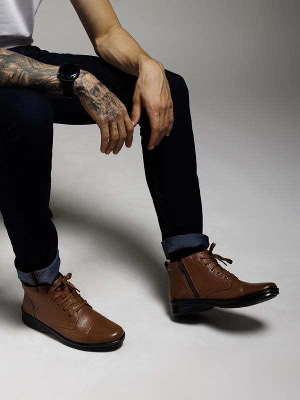 Image of Zoom Shoes High Ankle Genuine Leather Shoes For Men ZA-1165 | Super Comfortable Anti-slip Hiking Boots With Cushioned Insole