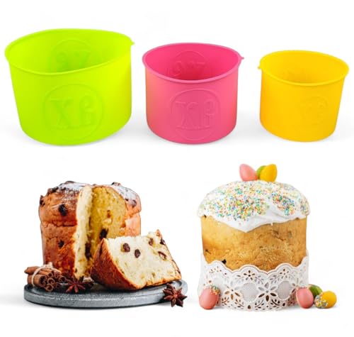 GMMH Lot de 3 moules en silicone pour panettone - Multicolore - Moule à gâteau - Moule à pain - Moule à pain - Paska Kulich - Pain de Pâques