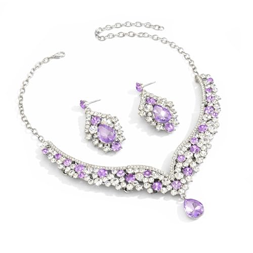 Image of Shning Diva Fashion Stylish Crystal Jewelllery Set for Women | Statement Necklace with Matching Teardrop Earrings | Luxury Elegant Wedding Party Choker Jewelry