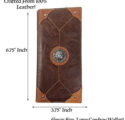 Urbalabs Western Cowboy Leather Long Wallets for Men Checkbook Tooled Wallet Cross Longhorn Floral Bifold Long Cowboys Billfold Hand Stitched Rodeo RFID Blocking Mens Long Wallet Rodeo Style Cowboy Up (Longhorn) - Image 3