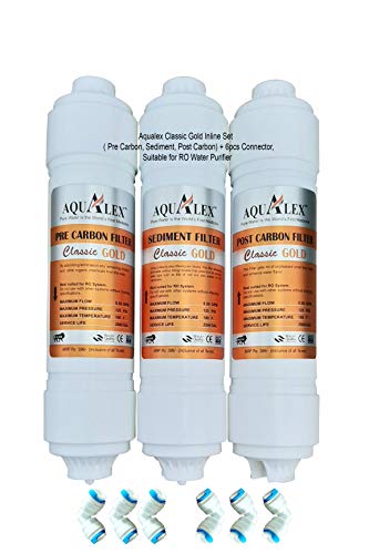 Aqualex Pokar RO Inline Set, Pre Carbon Filter + Sediment Filter + Post Carbon Filter, 6 Pieces, Suitable for RO Water Purifier