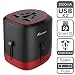 Universal Travel Adapter, Foxnovo International Power Adapter AC Plug All in one Worldwide Wall Charger with Dual USB Charging Ports for USA EU UK AUS Cell Phone, with Carrying Case (Red)