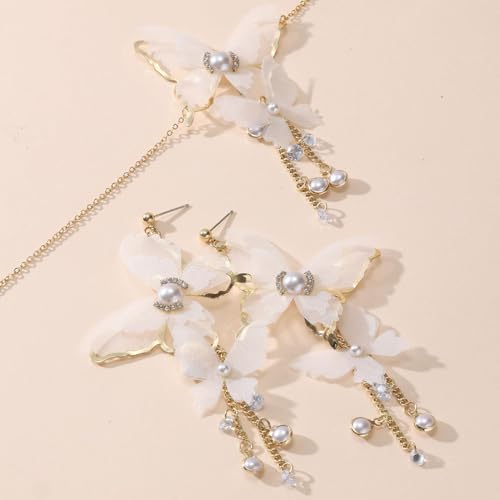 Kasmena Butterfly Pendant Jewelry Necklace Earring Set for Women,White Butterfly Earring Necklace Combination Set,Hypoallergenic Jewelry Set Trendy Jewelry Gift for Women and Girls