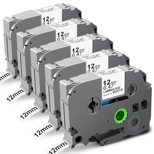 Compatible with Brother P-Touch TZe-231 Label Tape 12mm 0.47 for Brother Label Printer Laminated Black on White Tze Tz Tape for PT-E110 H110 H101C H105 PT-1000 PT-H108 Label Maker 5-Pack
