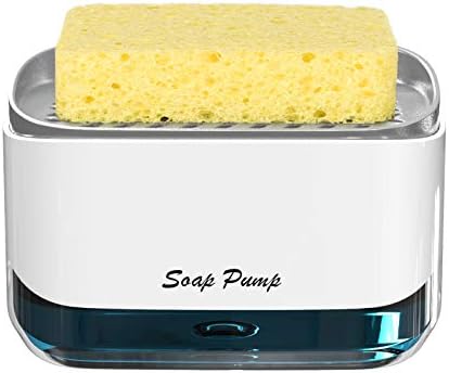 Dish Soap Dispenser with Sponge Holder, Newest 2-in-1 Countertop Dishwashing Soap Pump Dispenser for Kitchen Sink - 12.5 Ounces