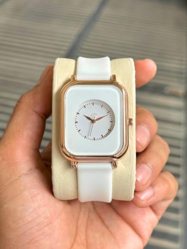 Image of Premium Rose Gold Square Analog Watch for Women & Girls | Stylish Stainless Steel Strap | Elegant Heart Second Hand | Trendy Ladies Wrist Watch under 500 | Square Case Design | Perfect for Casual | Affordable Fashion Watch for Girls