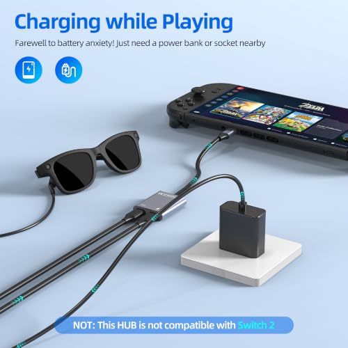 Image of USB C to Glasses Charging Adapter, 100W PD Charge & Play for AR Glasses, 4K@60Hz Video Output for XREAL /Viture /Rokid /RayNeo, Steam Deck, ROG Ally, Switch (Not Switch 2), PS5, Xbox, Mac, Laptops