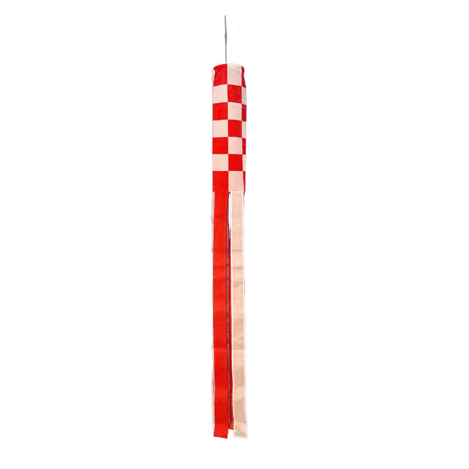 Flagtex Red and White Check Windsock 150cm x 30cm Premium Polyester Garden Wind Sock | Chequered Flag Design Outdoor Pole Display for Camping Festivals Events