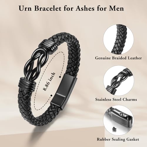 SOITIS Leather Cremation Bracelet for Ashes - Memorial Keepsake Urn Bangle for Men Women - Stainless Steel Memorial Jewelry for Loved Ones, Cremation Jewelry for Ashes2