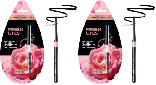Image of FACESCANADA Fresh Eyes Kajal Stick, 0.35G | With Rose Extracts | 24Hr Waterproof | Suits Sensitive Eyes | Intense Black Matte Finish | Refreshes Tired Eyes | Gentle | Smudgeproof | Vegan (Pack of 2)
