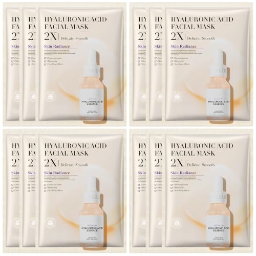 Image of 12PCS Hyaluronic Acid Face Masks, Moisturising Sheet Masks for Women