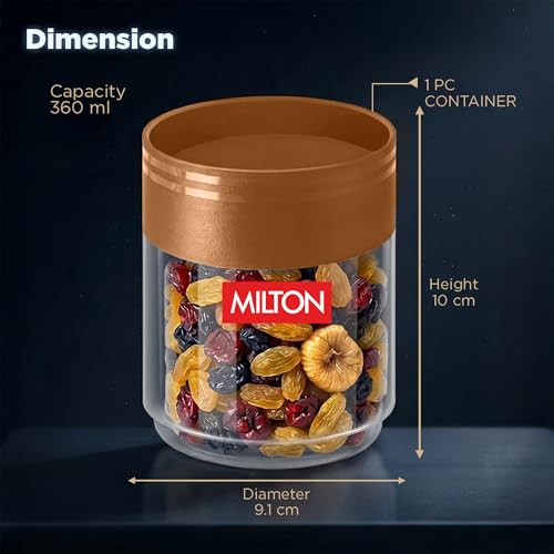 Image of MILTON Stack IT 500 Airtight Kitchen Jars Set of 2 I Food Grade Plastic Kitchen Storage and Containers I Transparent, Stackable & Unbreakable I 360 ml each I Brown