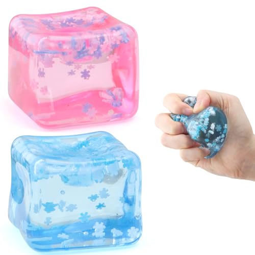 Chridark Ice Cube Fidget Toy for All Ages: 2 Pack Sensory Squishy Fidget Toys, Square Stress Balls, Classroom Prizes, Anxiety Relief Stress Cube Gift for Kids Teens Adults