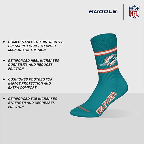 NFL Unisex Miami Dolphins 3pk Crew Socks, Teal-White-Oranje, 43-46 (3er Pack)