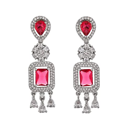 Voylla Sparkling Elegance Pink Square Cz Studded Earings For Women, Casual, Trendy, Gift for Women Deal