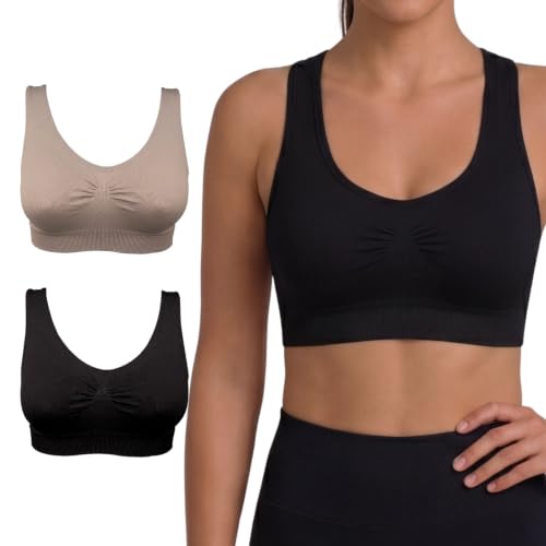 SELENE Kit 2 Top Sutiã Nadador Sem Costura Sem Bojo Microfibra de Poliamida Confortável, 1 Chocolate - 1 Preto, EG