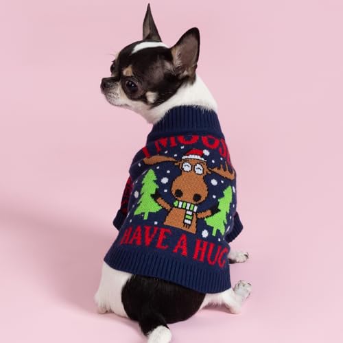 Image of Fitwarm Funny Moose Dog Ugly Christmas Sweater, Winter Dog Clothes for Small Dogs Girl Boy, Pet Xmas Outfit, Navy, Large