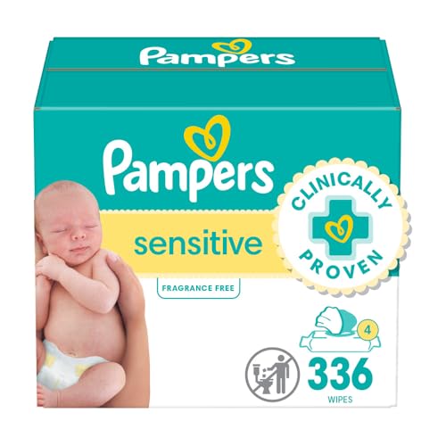 Image of Pampers Baby Wipes, Sensitive, Water Based Wipe, Clinically Proven, Hypoallergenic, and Unscented for Babies, 336 Wipes Total (4 Flip-Top Packs)