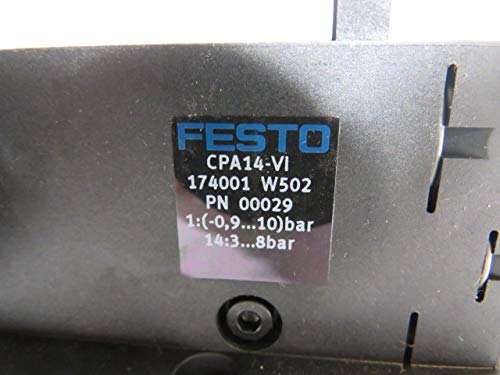 Product label on Festo CPA14-VI Valve Terminal showing model and pressure ratings