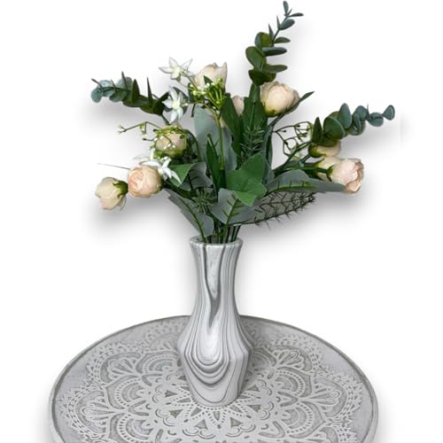 Jarrón de Cerámica Decorativo – Florero Blanco Estilo Mármol | Jarrones Decorativos Modernos para Centro de Mesa, Salón...