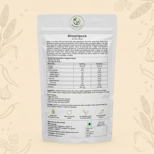 Image of Bhaani Pure (By Vital Venus) Peri Peri Millet Puffs, 80g | Roasted & 100% Veg | Gluten-Free Healthy Snack | No Palm Oil, No Maida
