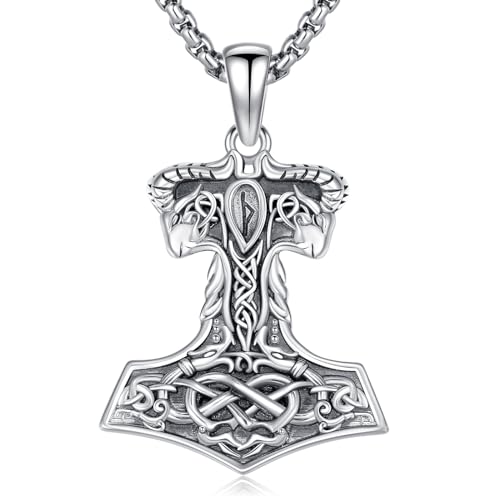 HARMONY BOLA Collier marteau de Thor en argent sterling 925 avec pendentif marteau de Thor Mjolnir - Bijoux nordiques pour homme - Cadeau d'anniversaire