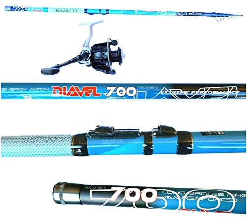 GLOBE FISHING Kit Canna Diavel 7m + Mulinello Pesca Bolognese in Carbonio Trota Orata Spigola
