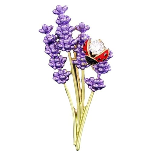 Image of Lavender Flower Brooch Crystal Ladybugs Elegant Accessories for Women Scarf Dress Decoration Brooches Lapel Elegant Pin Fashion Gift Jewelry Wedding Flowers Corsage for Ladies Christmas Birthday
