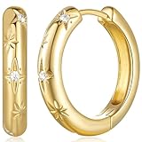 Aretes de aro de oro de 14 quilates Pendientes de aro gruesos de oro pequeños Aretes de aro Huggie de oro de 14 quilates...