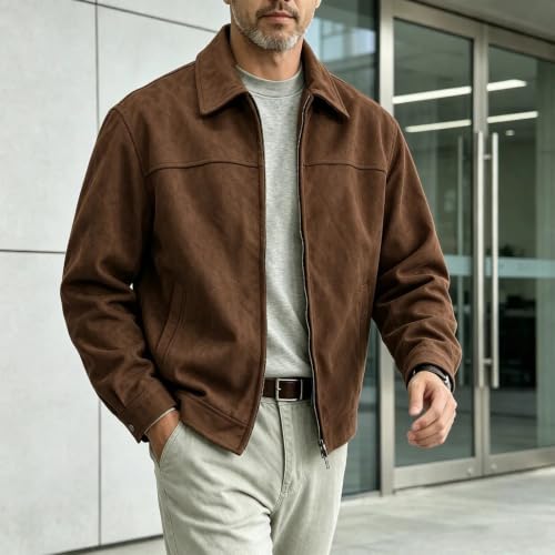 Plus Size Jacket for Men Suede Lapel Full Zip Coat Casual Loose Tops - image 3