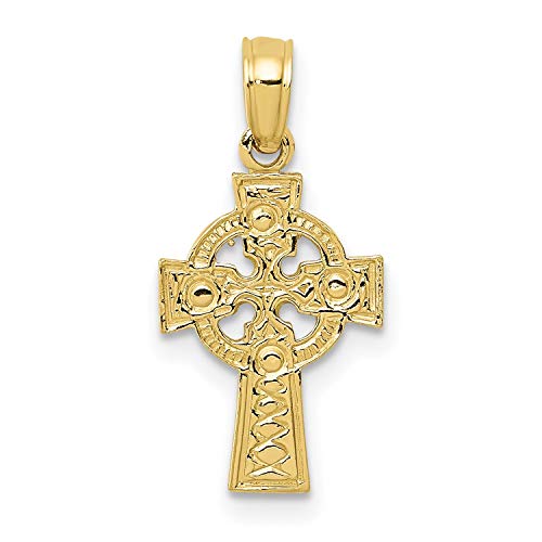 10k Yellow Gold Celtic Cross Pendant for Men and Women with Intricate Knotwork Design Featuring Spiritual Symbolism and Textured Finish Faith Jewelry Religious Heritage High Polish Charm Necklace
