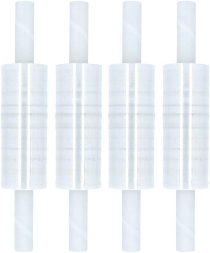 PSBM Stretch Wrap with Handles, 4 Rolls 20 Inch x 1000 Feet 60 Gauge Heavy Duty Clear Plastic Wrap Industrial Strength Shrink Film for Moving, Packing & Shipping