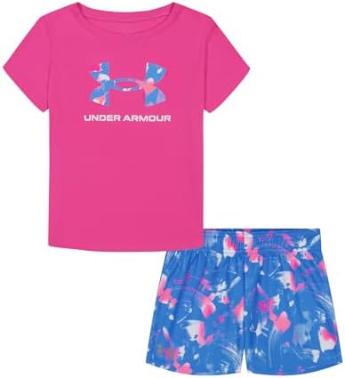 Under Armour girls Short Sleeve Shirt and Shorts Set, Durable Stretch and LightweightClothing Set