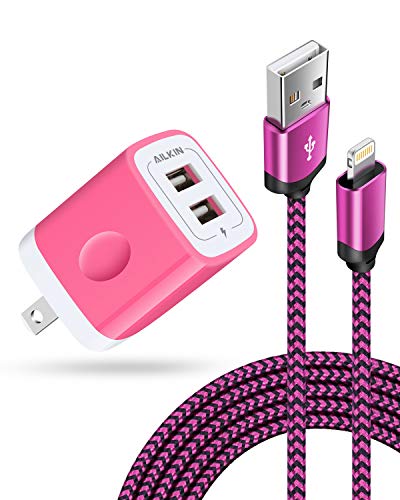 Image of iPhone Charger for 14 /13 /12 /12 Mini /12 Pro /12 Pro Max /SE /11 /11 Pro /11Pro Max /XS /XR /8 /7 /6s, iPad, iPod,Fast Charging Braided Cable with USB Wall Charger, Dual USB Block 6ft Cord