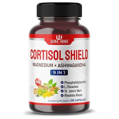 CORTISOL SHIELD 9 in 1-15,250mg Magnesium + Ashwagandha with Phosphatidylserine, L-Theanine, St. John's Wort, Rhodiola Rosea - Relaxation Support, Hormone Balance- USA made (90 count (pack of 1)) Cover