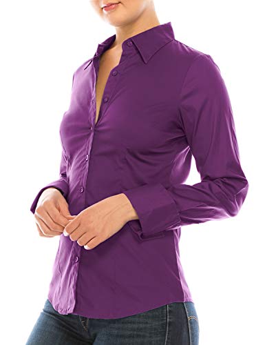 MAYSIX APPAREL Long Sleeve Stretchy Button Down Collar Office Formal Shirt Blouse for Women Purple S